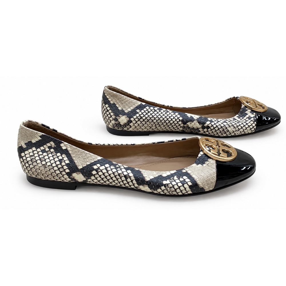 Tory Burch Claire Ballet Flats Women 8M Snakeskin Patent Cap Toe Excellent Logo